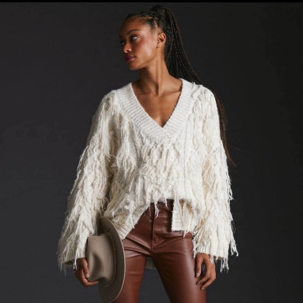 ANTHROPOLOGIE Fringed Pullover Sweater Extra Large
